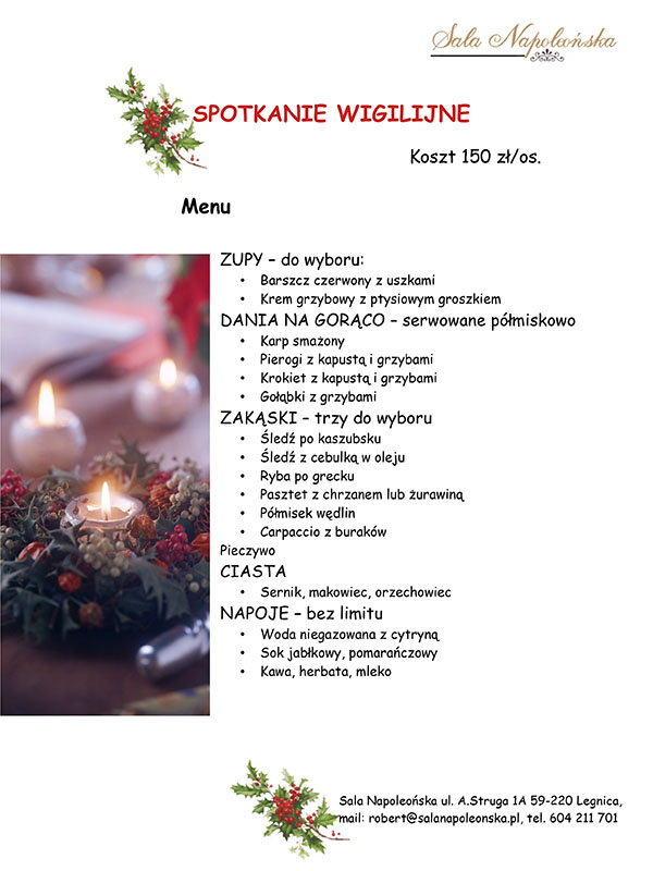 Spotkania wigilijne - menu